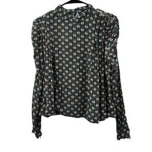 Zara Blue, White & Orange Floral‎ Print Long Sleeve Top Size M